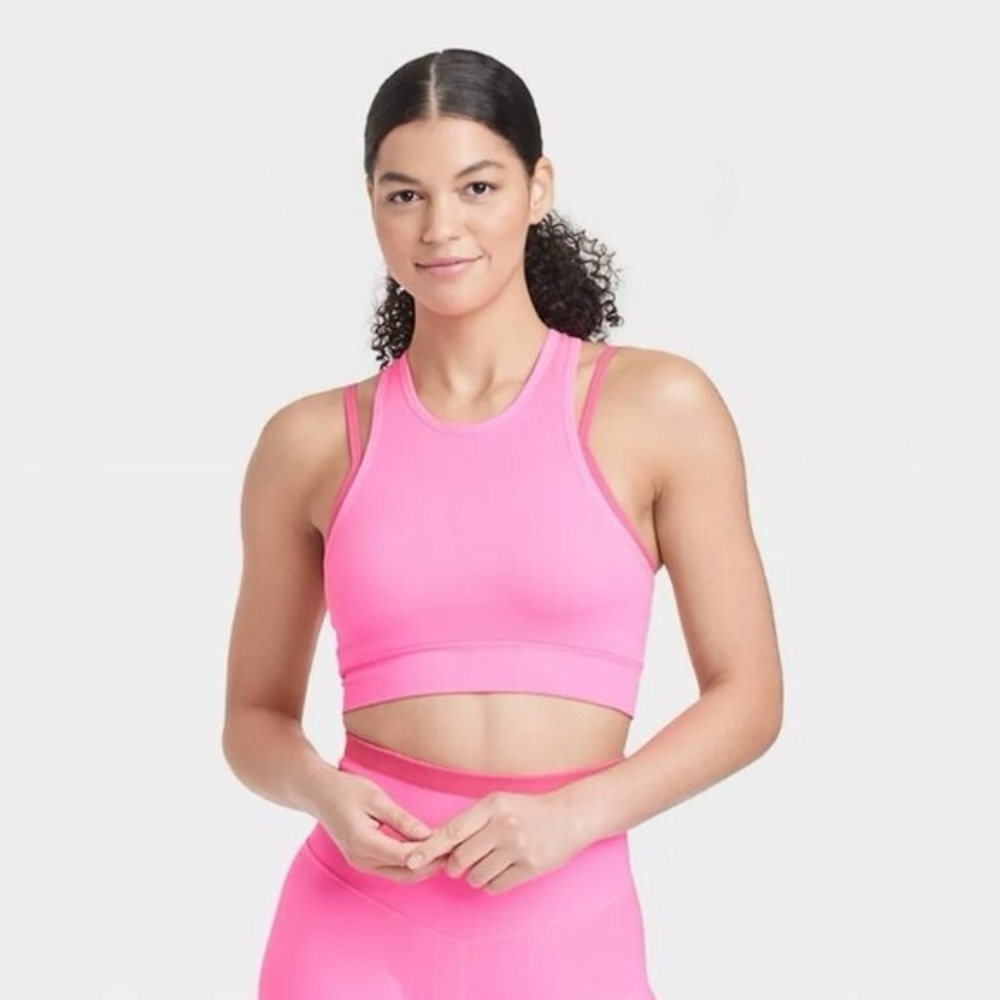 JoyLab women’s small sports bra pink seamless athletic Athleisure stretch NWT